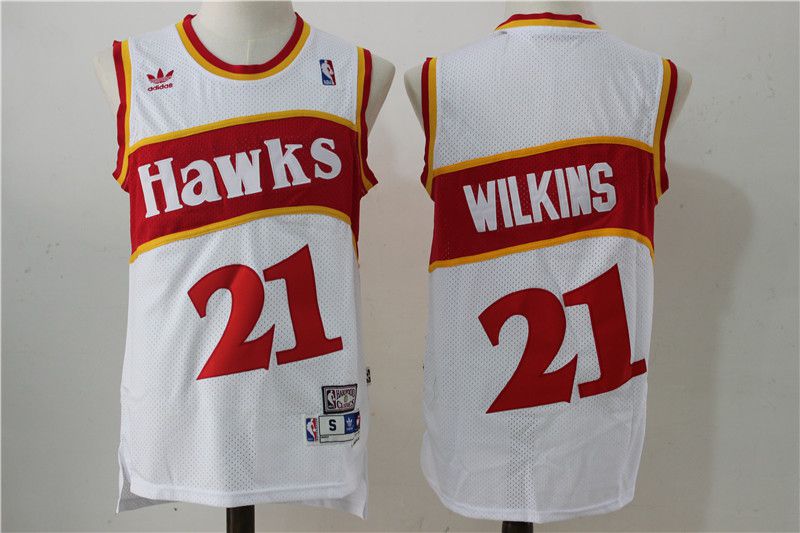 Men Atlanta Hawks 21 Wilkins White Stitched Throwback NBA Jersey